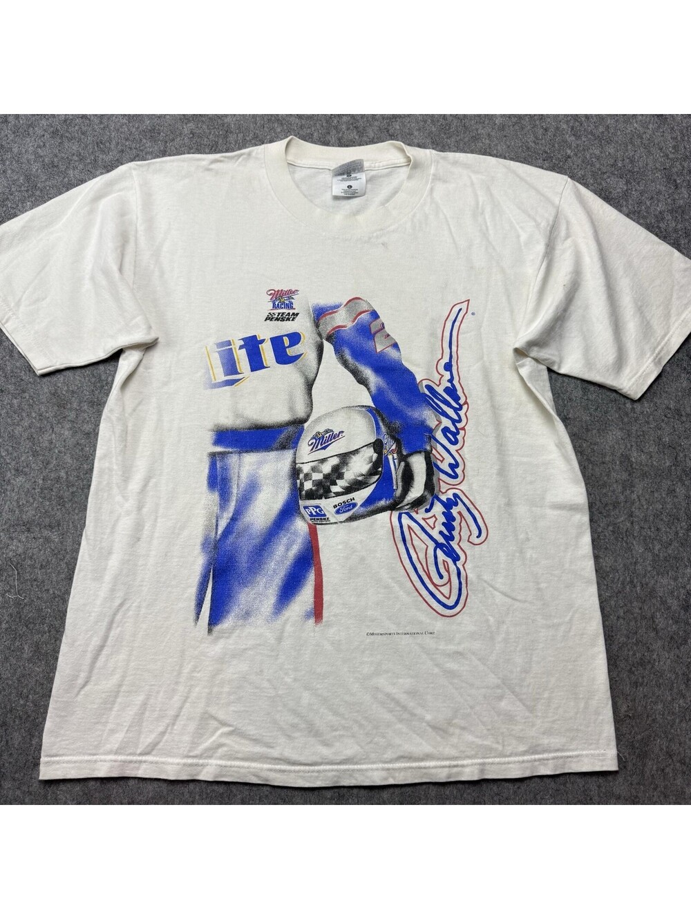 Vintage Miller Lite Shirt Mens Large White NASCAR Racing Car 2 90's Tee